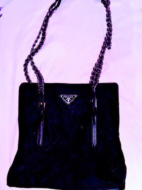 Prada Black Nylon Shoulder Bag with Chain-Strap